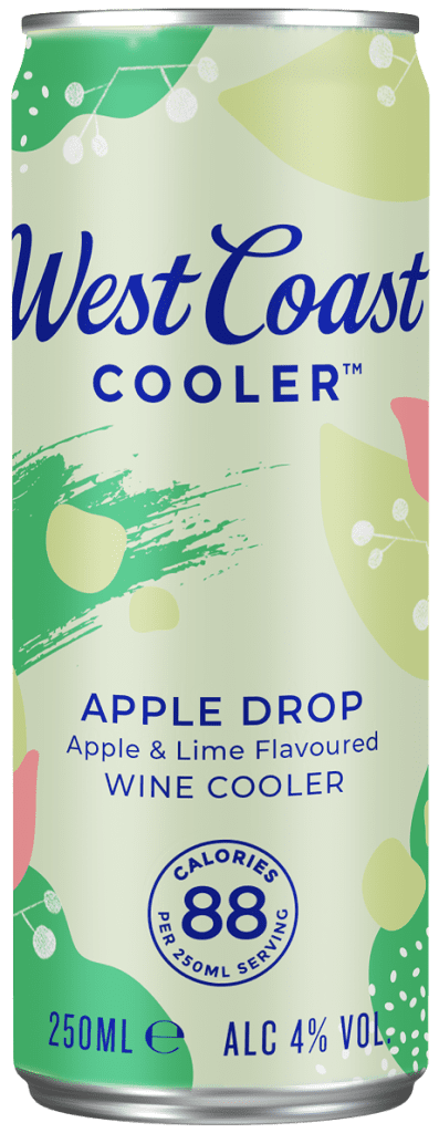 A can of West Coast Cooler Apple Drop