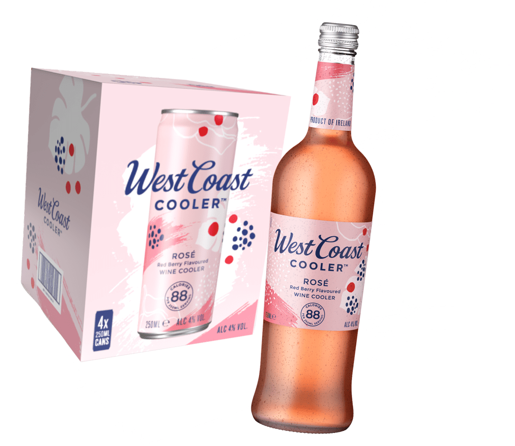 West Coast Cooler Rosé flavour multipack and bottle